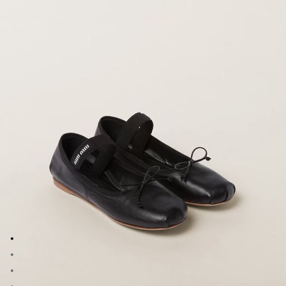Miu Miu Lea Logo Leather Ballerina Flats - Picture 7 of 9